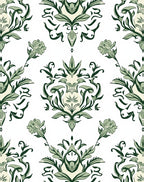 Sage Green Floral Damask Arrangement Rug