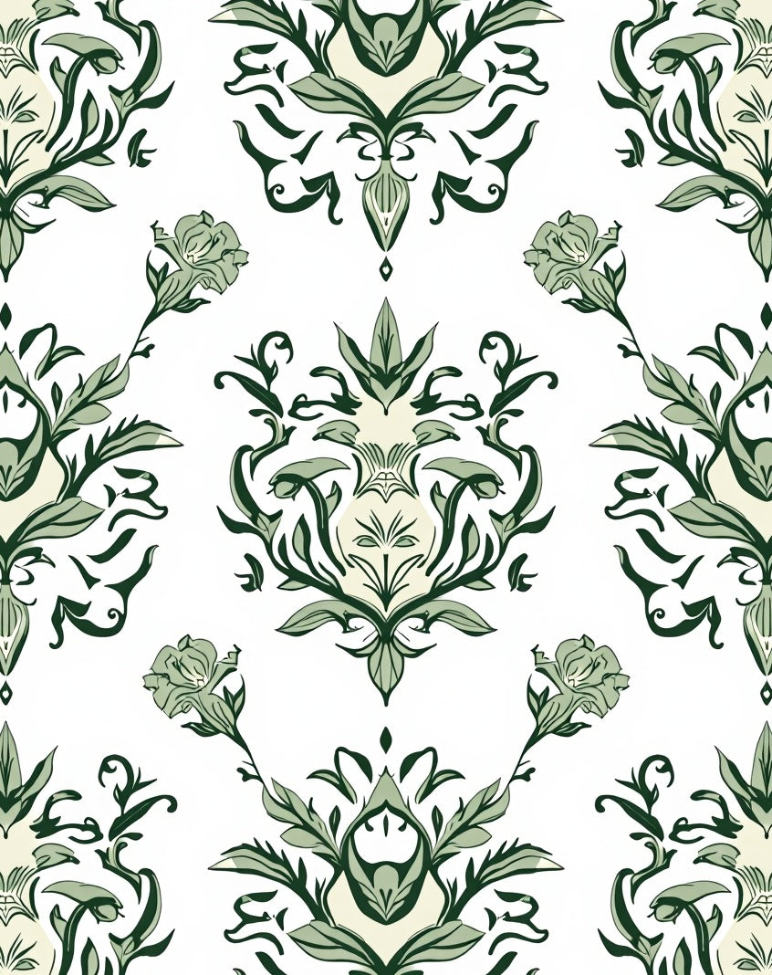 Sage Green Floral Damask Arrangement Rug