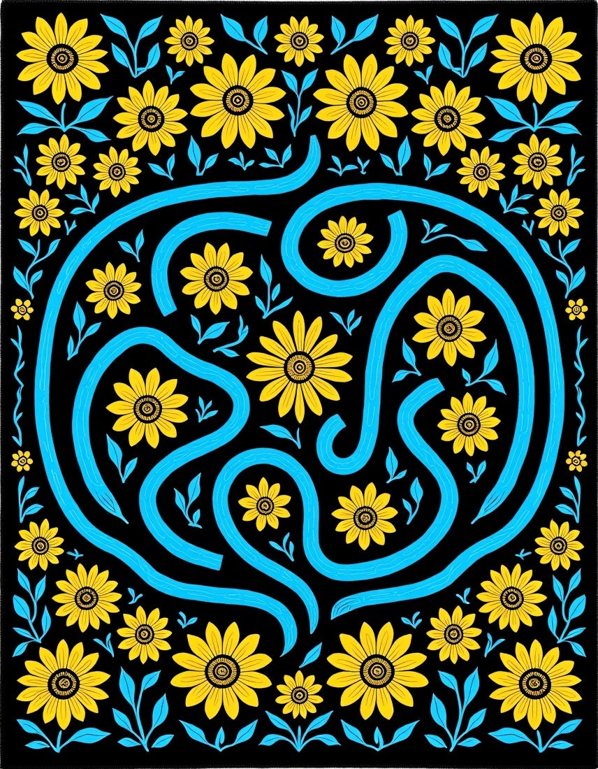 Bold Yellow Sunflower Floral Swirl Rug