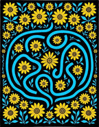 Bold Yellow Sunflower Floral Swirl Rug