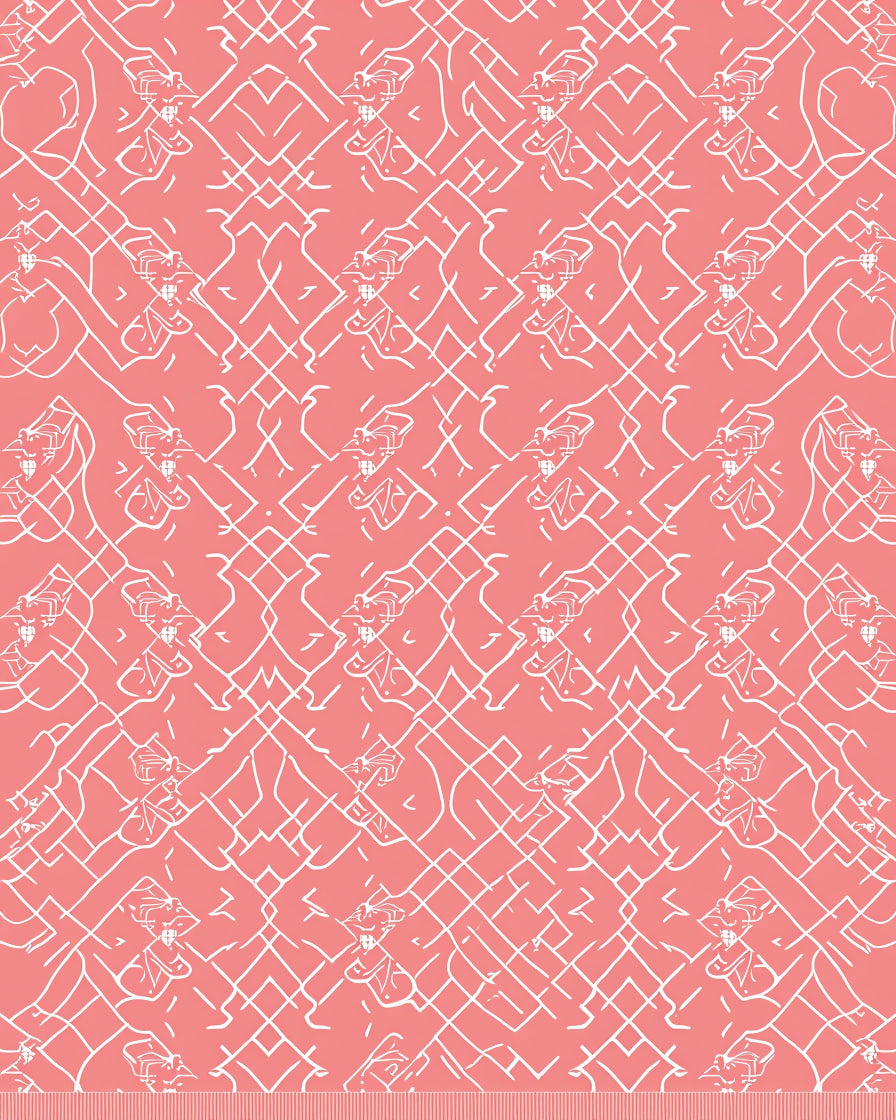 Coral White Line Art Repeating Figures Rug