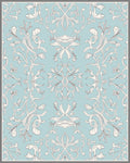 Light Blue White Floral Arabesque Swirl Rug