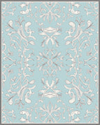 Light Blue White Floral Arabesque Swirl Rug