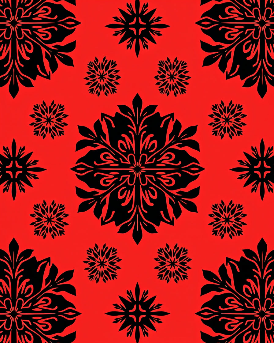 Crimson Black Floral Medallion Collage Rug