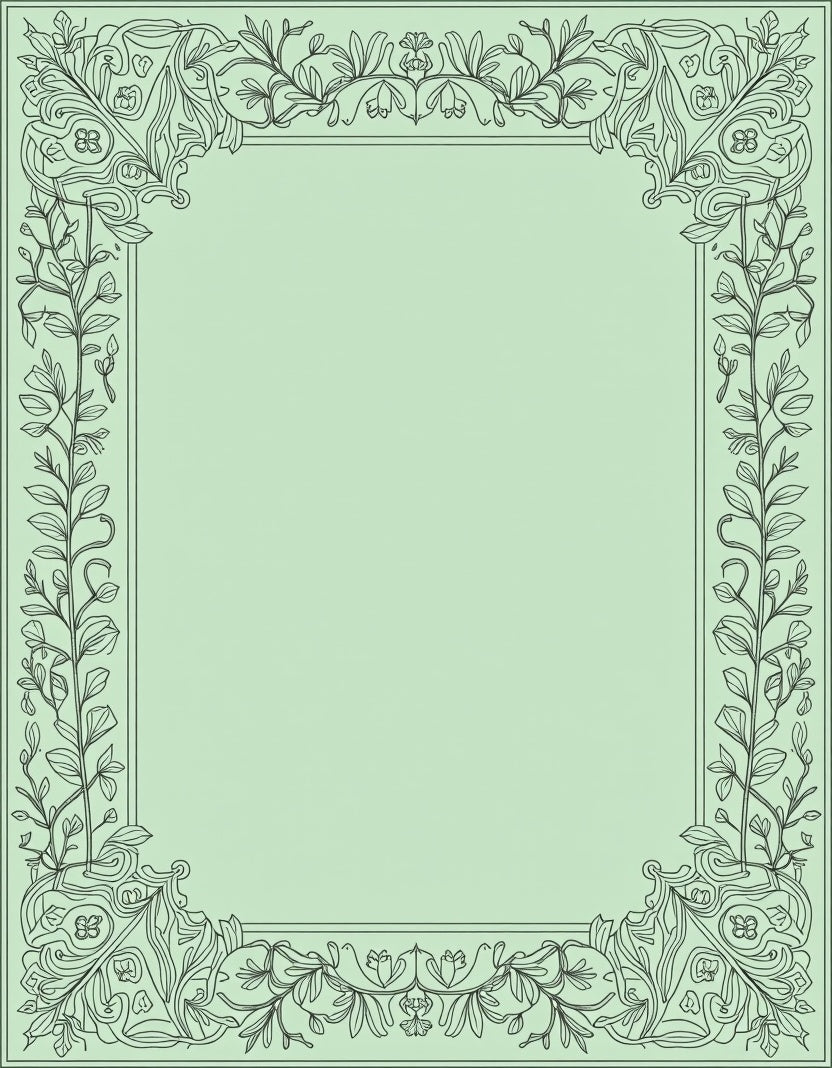 Elegant Mint Green Floral Scroll Border Rug