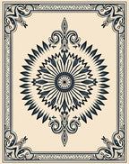 Antique Navy Sunburst Mandala Frame Rug