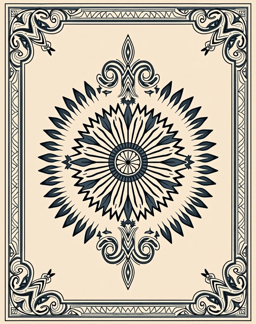 Antique Navy Sunburst Mandala Frame Rug