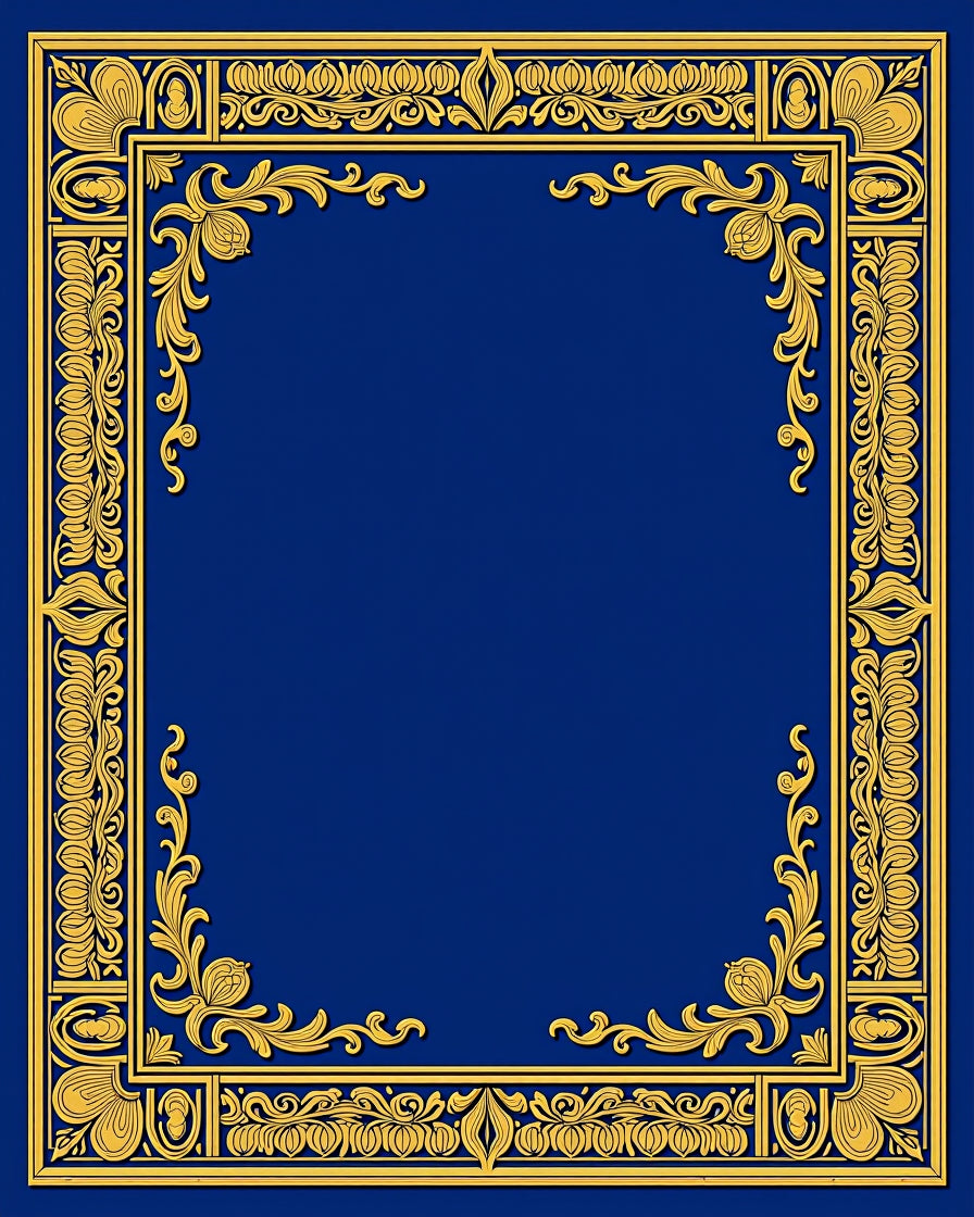 Ornate Gold Blue Floral Border Rug