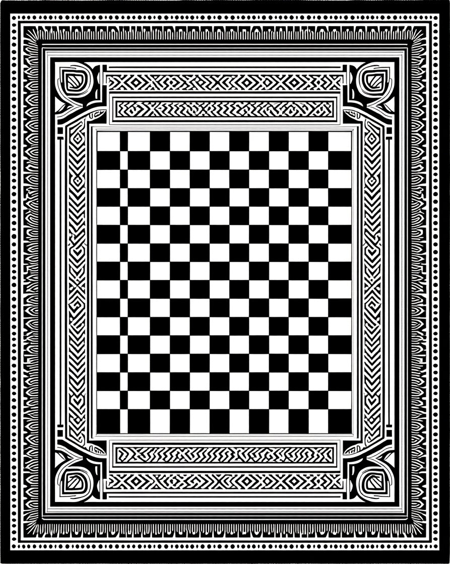Monochrome Checkerboard Tribal Border Rug