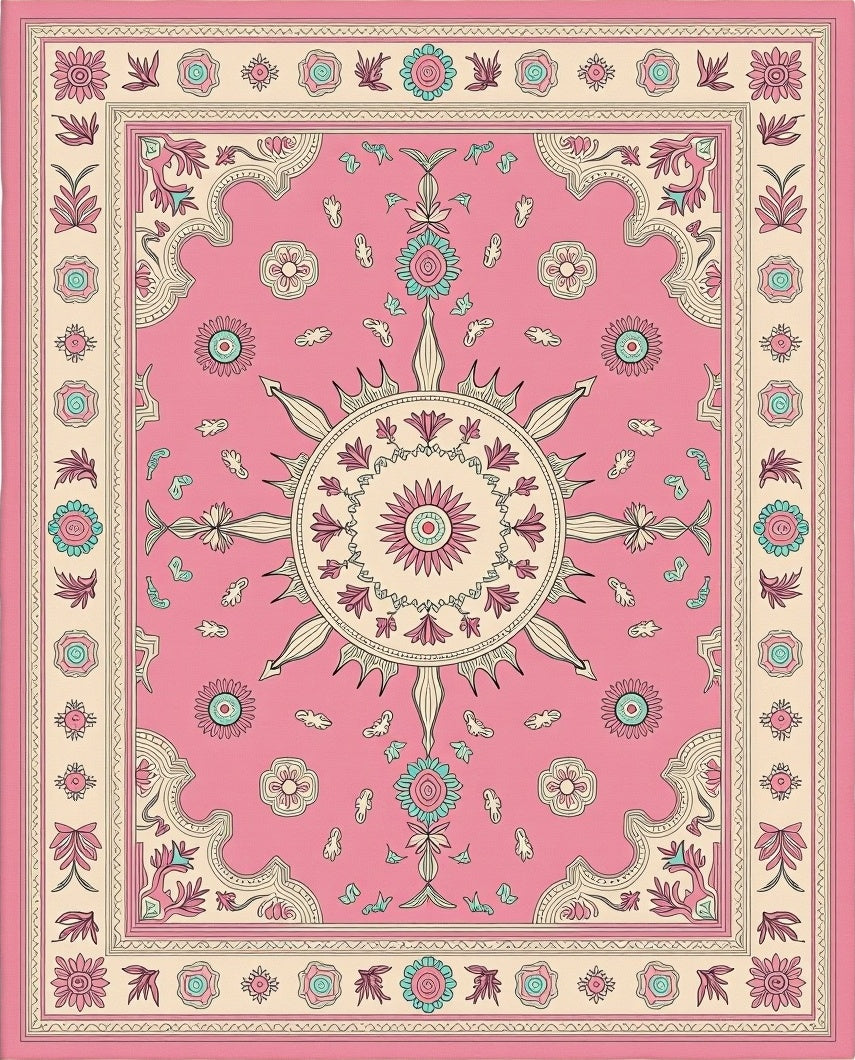 Pink Floral Mandala Sunburst Rug