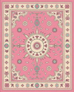 Pink Floral Mandala Sunburst Rug