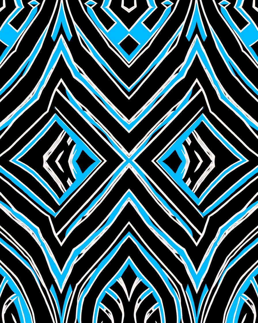 Bold Black Blue Geometric Chevron Rug