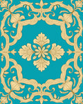 Golden Floral Medallion on Teal Background Rug