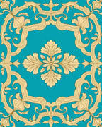 Golden Floral Medallion on Teal Background Rug
