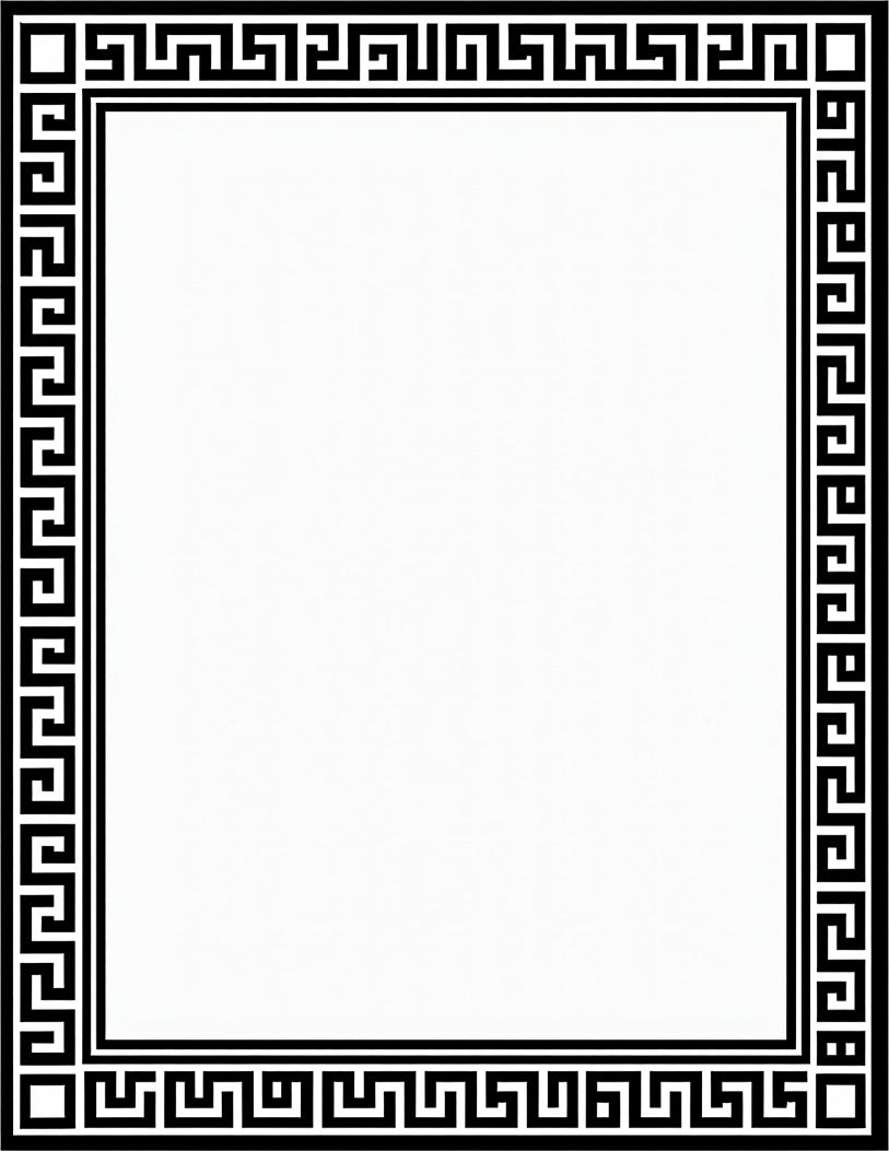Black White Geometric Meander Border Rug