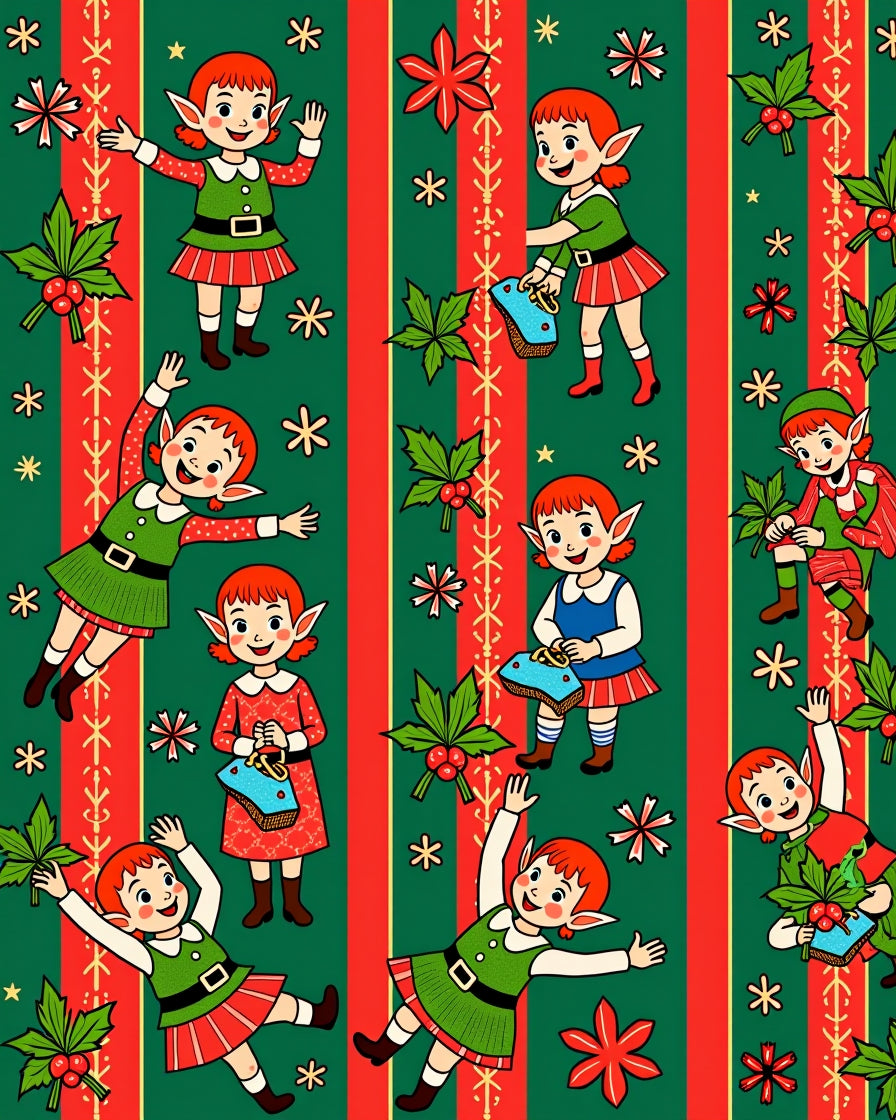 Christmas Elves Red Green Striped Rug