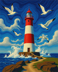 Coastal Red White Lighthouse Seagull Sky Rug