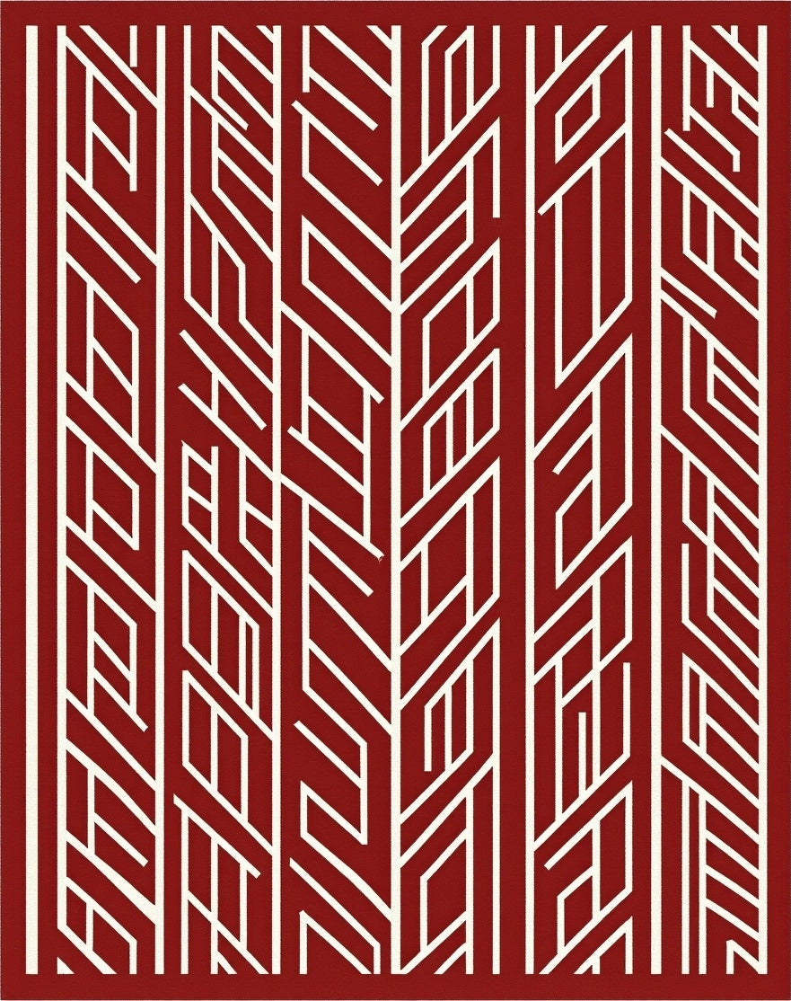 Crimson Interlocking Linear Geometric Rug