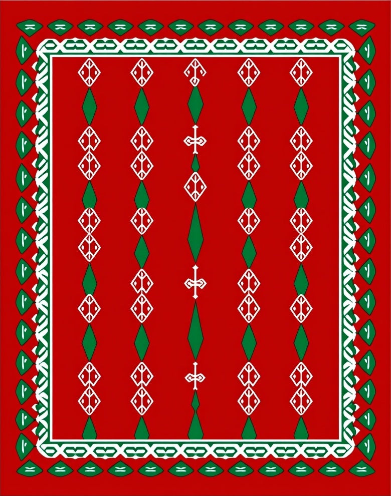 Bold Red White Green Diamond Vertical Rug