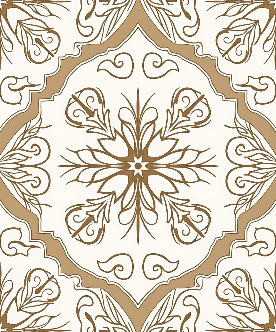 Ornate Golden Floral Medallion Rug