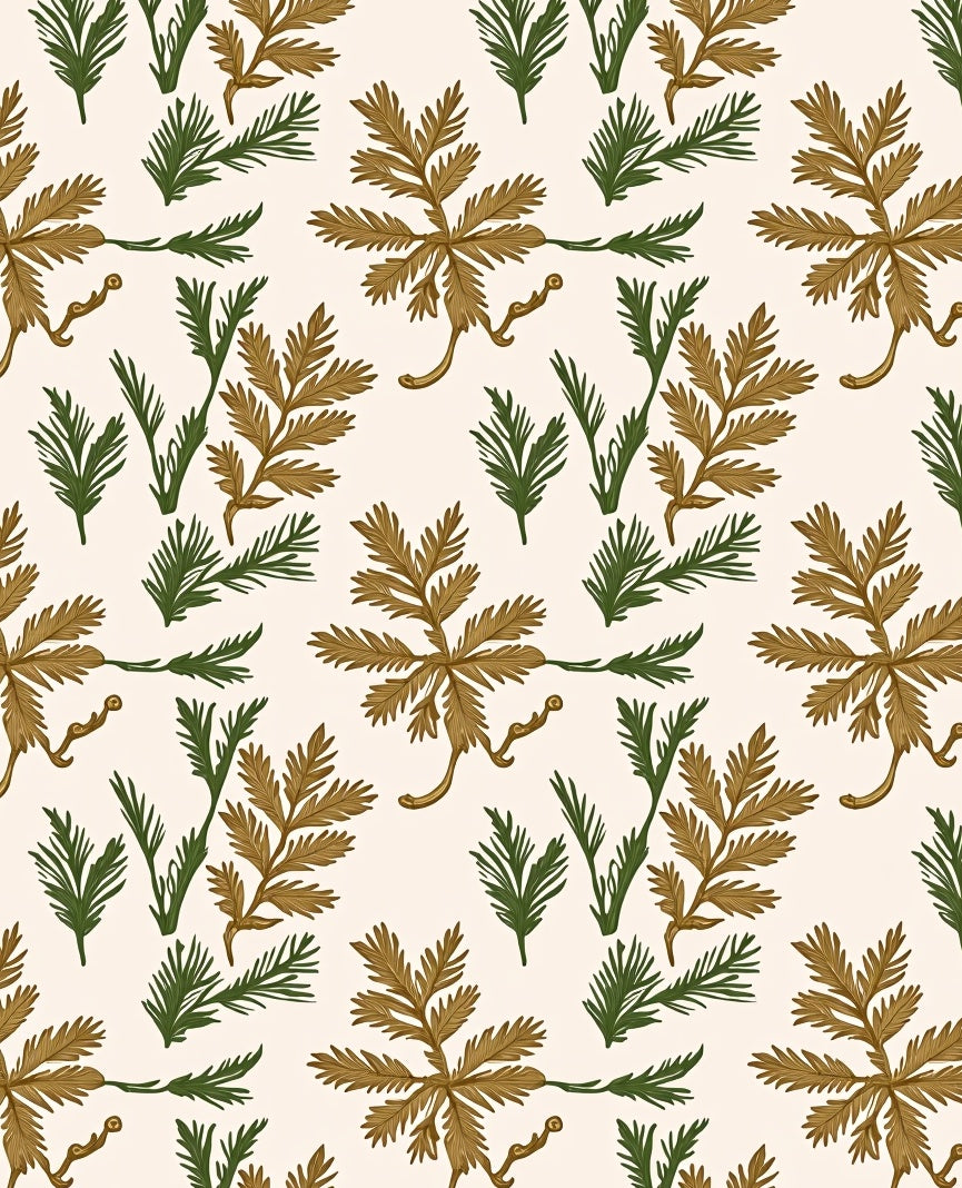 Golden Brown Green Foliage Botanical Rug