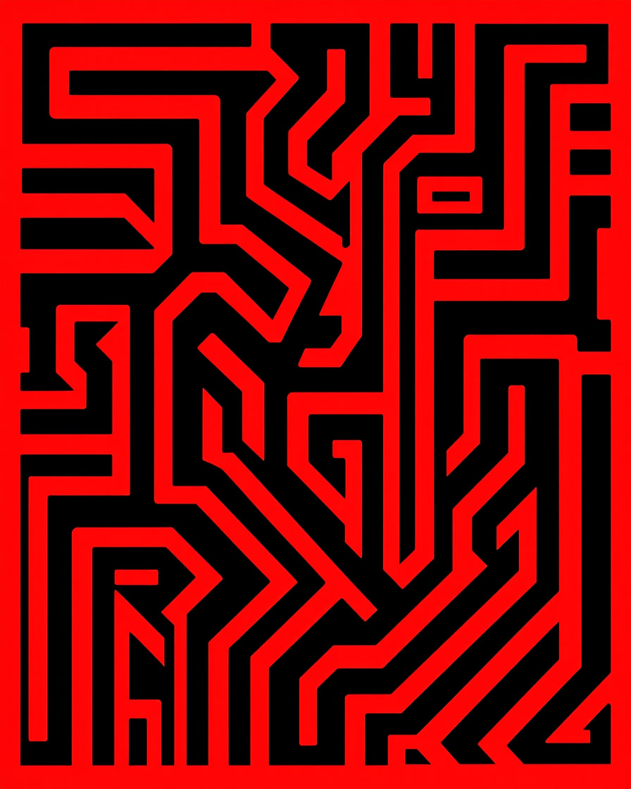 Bold Red Geometric Maze Rug
