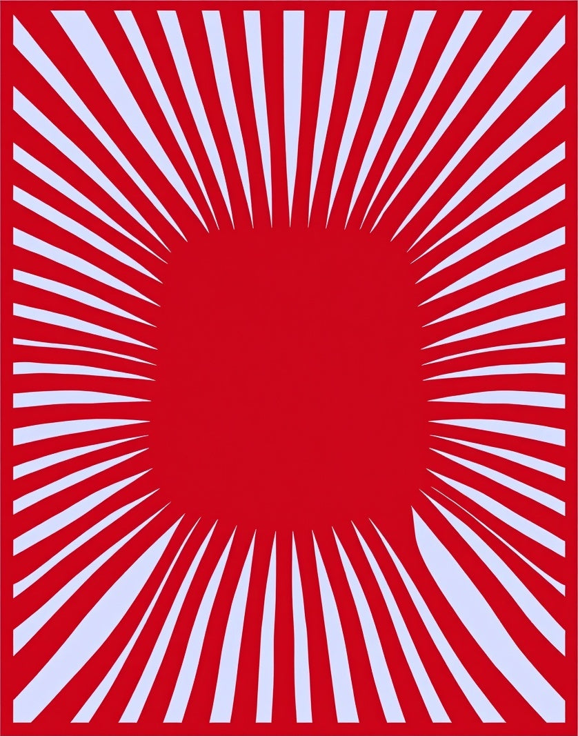 Radial Red Rays on Light Blue Rug