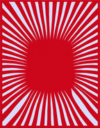 Radial Red Rays on Light Blue Rug