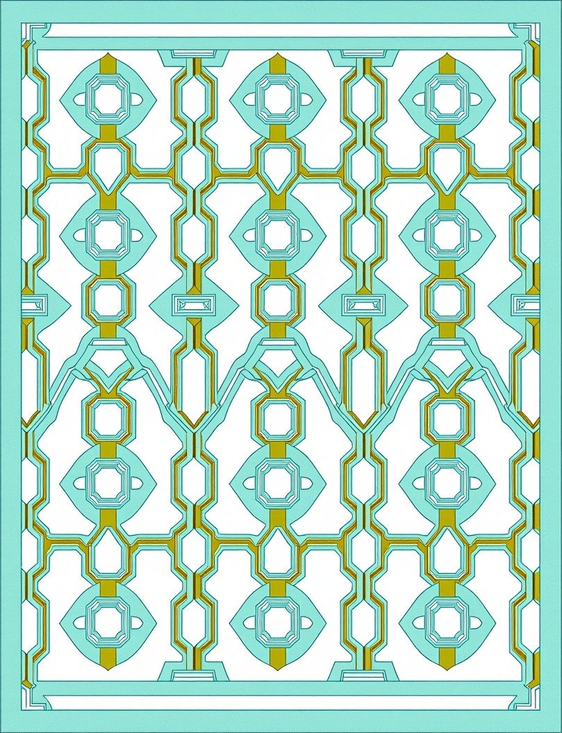 Light Aqua Geometric Interlocking Medallion Rug