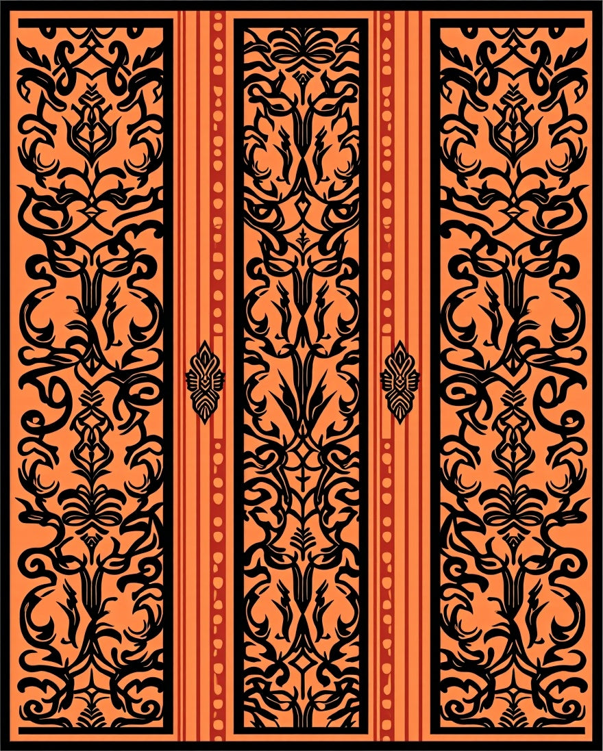 Orange Black Bold Floral Vertical Art Rug