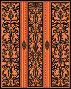 Orange Black Bold Floral Vertical Art Rug