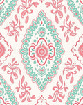 Coral Teal Damask Floral Medallion Rug