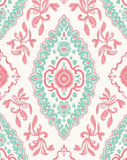 Coral Teal Damask Floral Medallion Rug