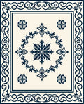 Navy Blue Floral Border Medallion Rug