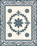 Navy Blue Floral Border Medallion Rug