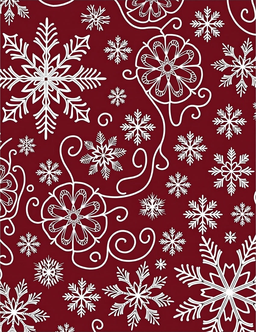 Crimson White Snowflake Swirls Rug