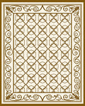 Brown Beige Lattice Scrollwork Frame Rug