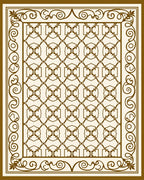 Brown Beige Lattice Scrollwork Frame Rug