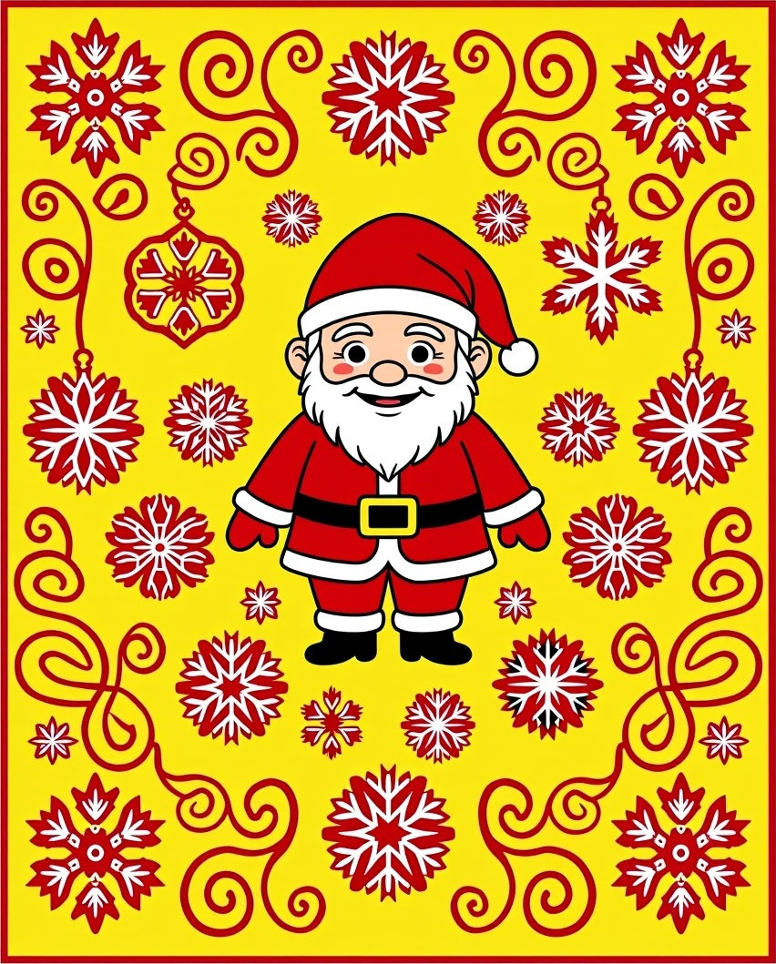 Jolly Santa Claus Red Snowflake Garland Rug