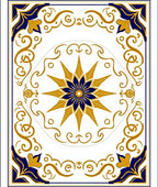 Golden Starburst Blue Floral Tile Rug