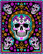 Vibrant Skull Floral Day Of Dead Rug