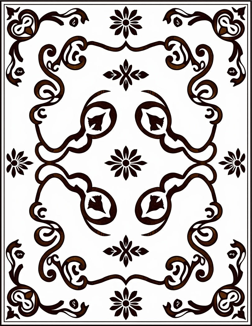 Ornate Dark Brown Floral Vine Rug