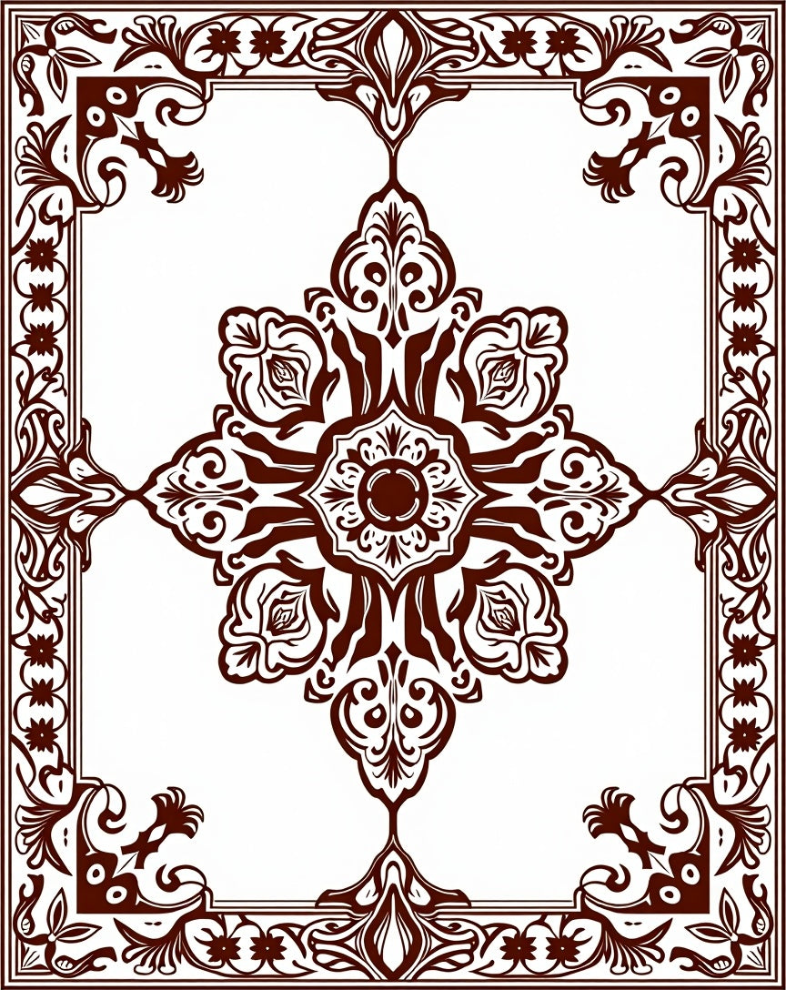 Classic Brown Medallion Border Rug