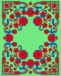 Vibrant Red Blue Floral Bloom Rug