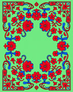 Vibrant Red Blue Floral Bloom Rug