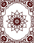 Deep Red Floral Medallion Frame Rug