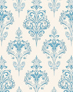 Ornate Blue Damask Crest Rug