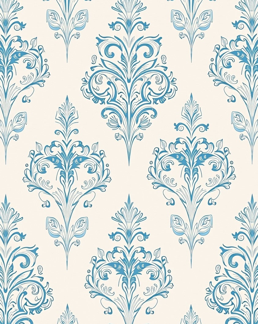 Ornate Blue Damask Crest Rug