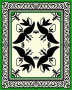 Black Green Ivory Floral Scroll Rug