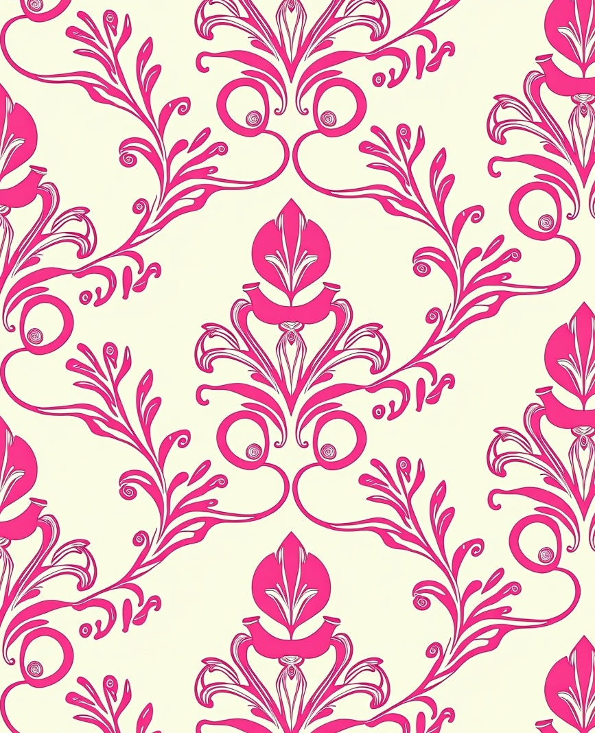 Vibrant Pink Floral Damask Rug
